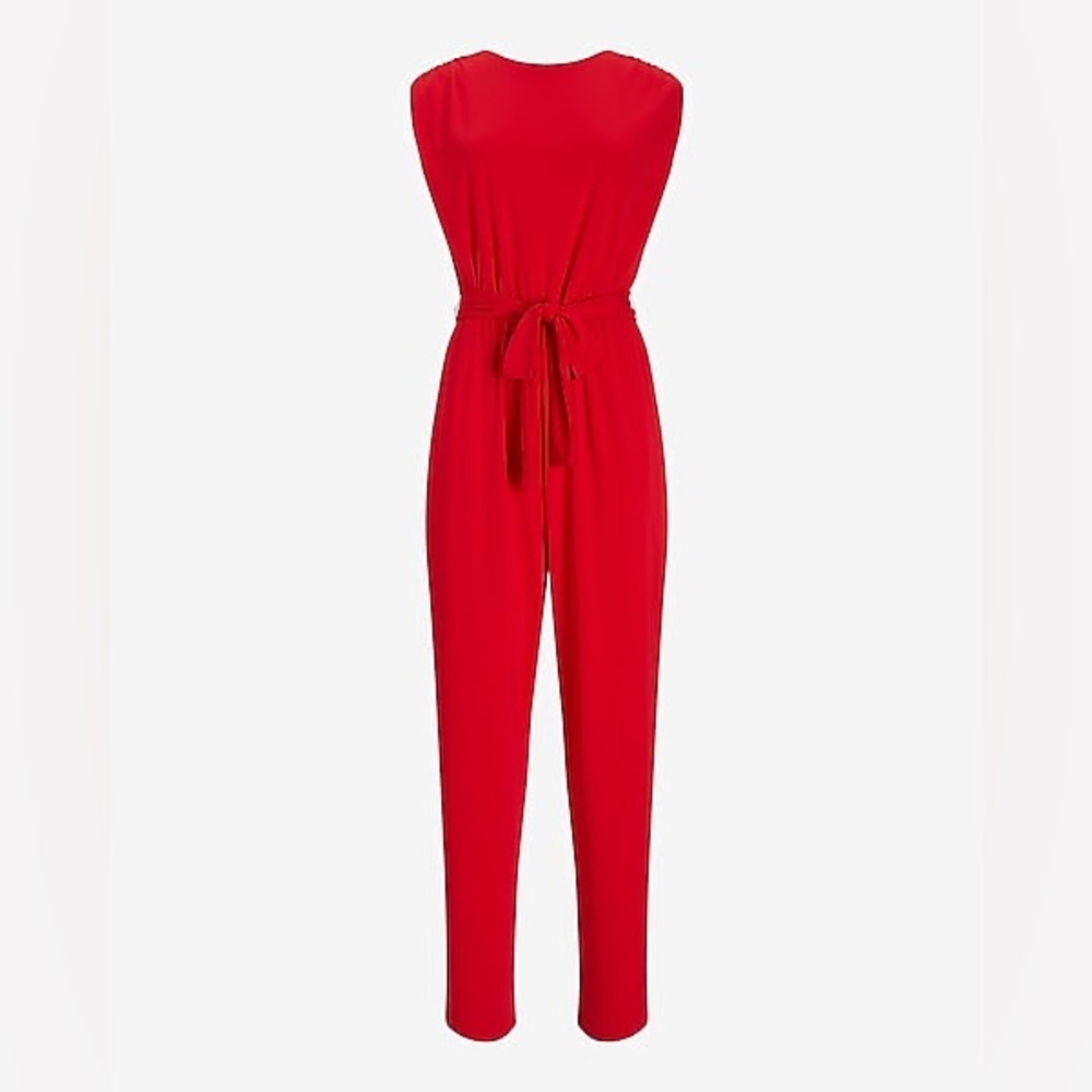 Smooth Matte Jersey Low Back Red Jumpsuit - Picture 3 of 9